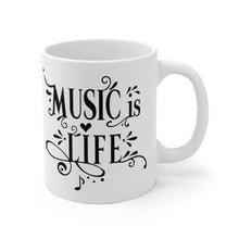 Music Is Life, Vintage Sign, White Ceramic Mug