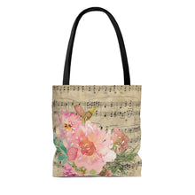 Vintage Sheet Music, Dreamy Flowers Tote Bag