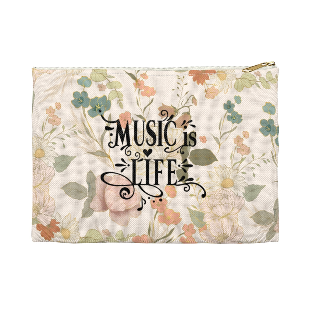Music is Life Boho Floral Pouch Bag, Music Lessons, Music Rehearsal, Pencil Bag, Make Up Bag