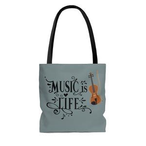 Music is Life Piano, Cello, Violin Vintage Sign Tote Bag - Charcoal